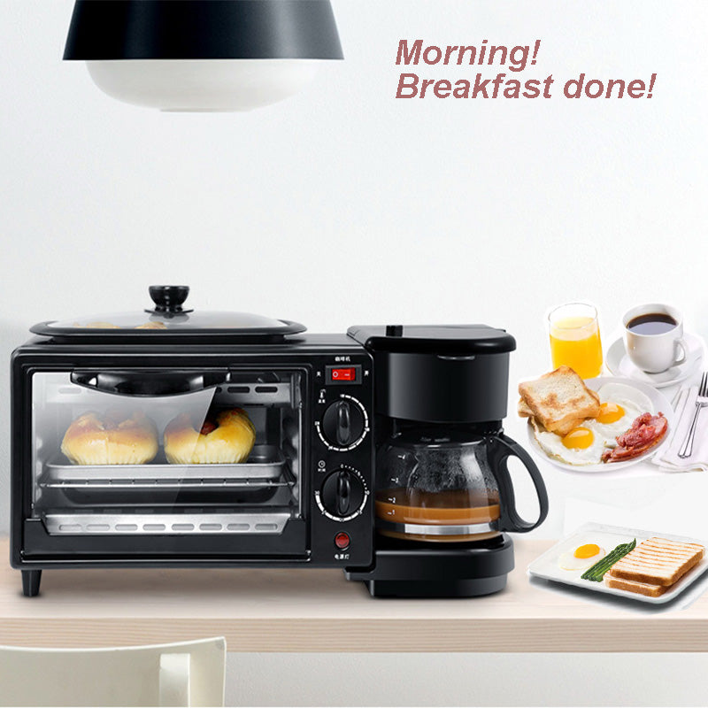 Máquina de Desayuno Multifunción 3 en 1 - Horno Eléctrico, Cafetera y Sartén Integrados