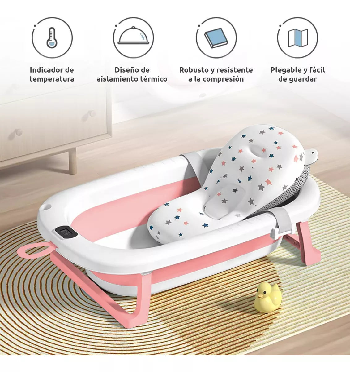 Tina con Termómetro y Almohadilla Plegable: Baños Seguros y Confortables para Tu Bebé 🛁👶