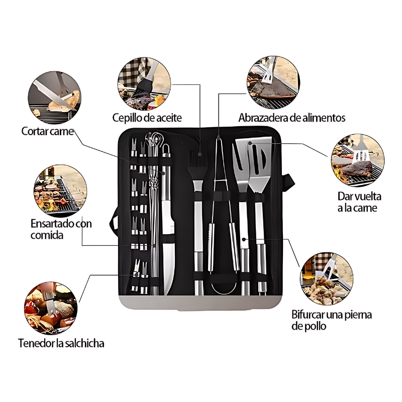 Kit Portátil Mini Parrilla Plegable + 18 Utensilios de Asador