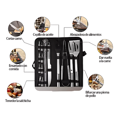 Kit Portátil Mini Parrilla Plegable + 18 Utensilios de Asador